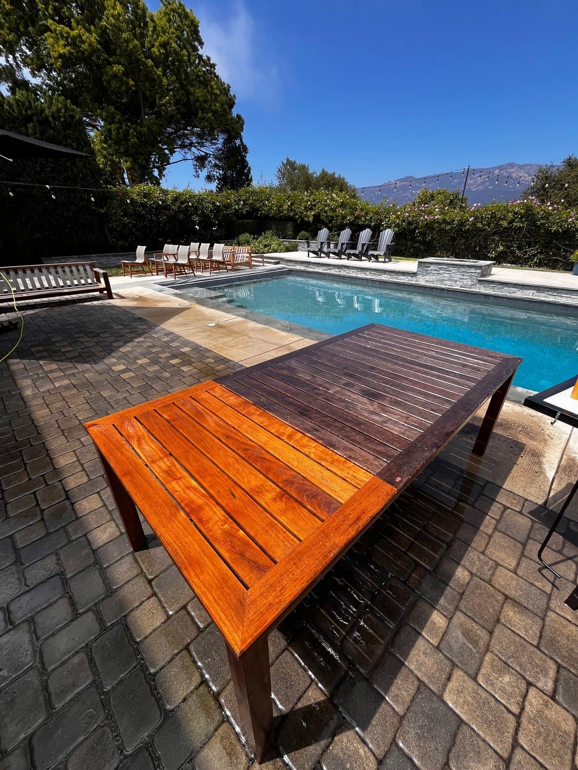 Wood deck restored beside a Montecito pool